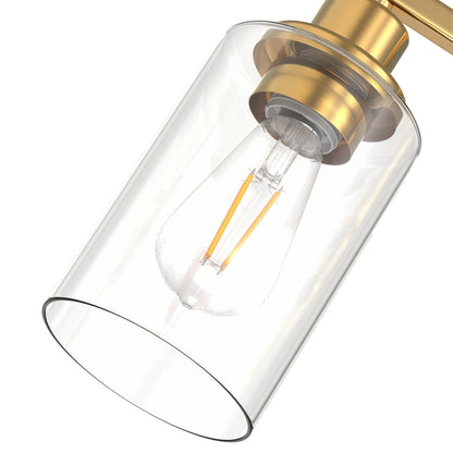 YANSUN 31.5 in. 4-Light Industrial Vintage Vanity Light, Copper Finish, Clear Glass Cylinder Shades, E26 Socket, Modern Bathroom Wall Light