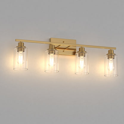 YANSUN 31.5 in. 4-Light Industrial Vintage Vanity Light, Copper Finish, Clear Glass Cylinder Shades, E26 Socket, Modern Bathroom Wall Light