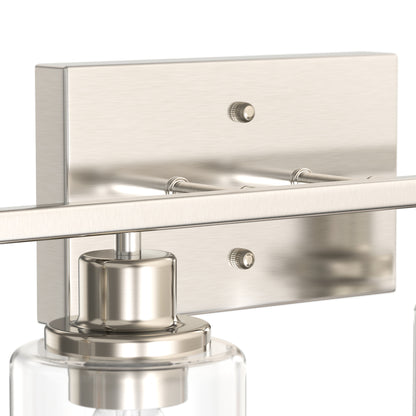 YANSUN 32 in. 4 Light Brushed Nickel Vanity Light with Clear Glass Cylinder Shades for Bathroom or Dressing Area