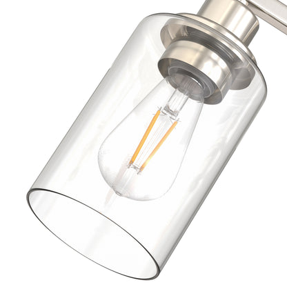 YANSUN 32 in. 4 Light Brushed Nickel Vanity Light with Clear Glass Cylinder Shades for Bathroom or Dressing Area