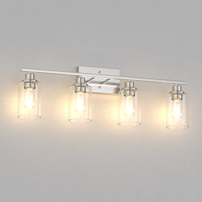 YANSUN 32 in. 4 Light Brushed Nickel Vanity Light with Clear Glass Cylinder Shades for Bathroom or Dressing Area