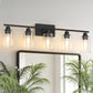 YANSUN 35.4 in. 5 Light Matte Black Vanity Light with Clear Cylinder Glass Shades for Industrial Bathroom Use