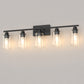 YANSUN 35.4 in. 5 Light Matte Black Vanity Light with Clear Cylinder Glass Shades for Industrial Bathroom Use