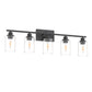 YANSUN 35.4 in. 5 Light Matte Black Vanity Light with Clear Cylinder Glass Shades for Industrial Bathroom Use