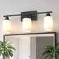 YANSUN 3-Light Industrial Vintage Vanity Light with Frosted Cylinder Glass Shades Black E26 Bulb Not Included