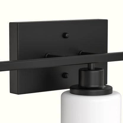 YANSUN 24 in. 3 Light Matte Black Vanity Light with Frosted Cylinder Glass Shades for Industrial Bathroom Design