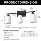 YANSUN 3-Light Industrial Vintage Vanity Light with Frosted Cylinder Glass Shades Black E26 Bulb Not Included