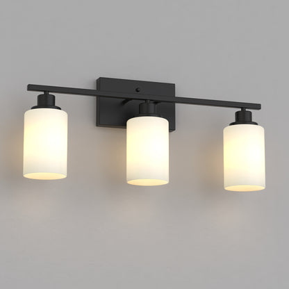 YANSUN 3-Light Industrial Vintage Vanity Light with Frosted Cylinder Glass Shades Black E26 Bulb Not Included