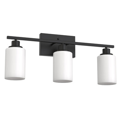 YANSUN 24 in. 3 Light Matte Black Vanity Light with Frosted Cylinder Glass Shades for Industrial Bathroom Design