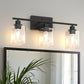 YANSUN 24 in. 3 Light Matte Black Vanity Light with Clear Square Glass Shades for Industrial Bathroom Decor