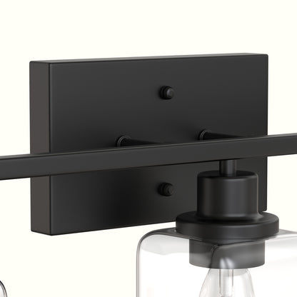 YANSUN 24 in. 3 Light Matte Black Vanity Light with Clear Square Glass Shades for Industrial Bathroom Decor