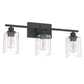 YANSUN 24 in. 3 Light Matte Black Vanity Light with Clear Square Glass Shades for Industrial Bathroom Decor