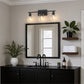 YANSUN 24 in. 3 Light Matte Black Vanity Light with Clear Square Glass Shades for Industrial Bathroom Decor