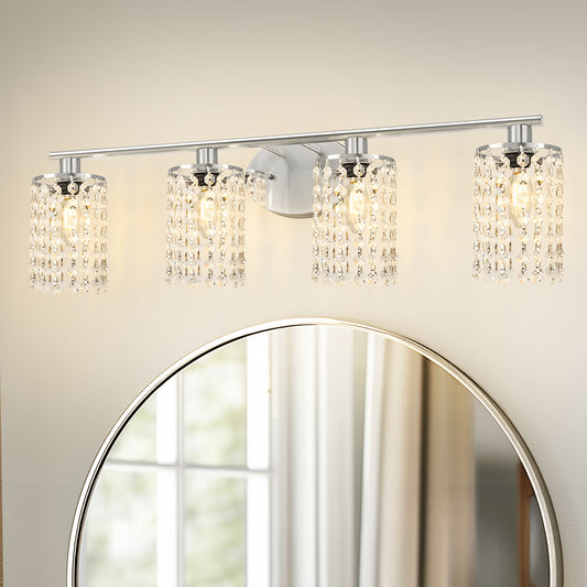 YANSUN 4-Light Bathroom Vanity Mirror Light, Nickel Crystal Finish, E12 Socket, Modern Vanity Lighting for Bedroom, Hallway