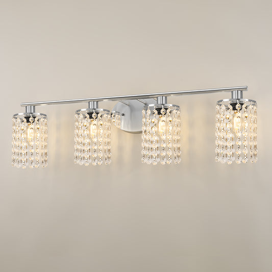 YANSUN 4-Light Bathroom Vanity Mirror Light, Nickel Crystal Finish, E12 Socket, Modern Vanity Lighting for Bedroom, Hallway