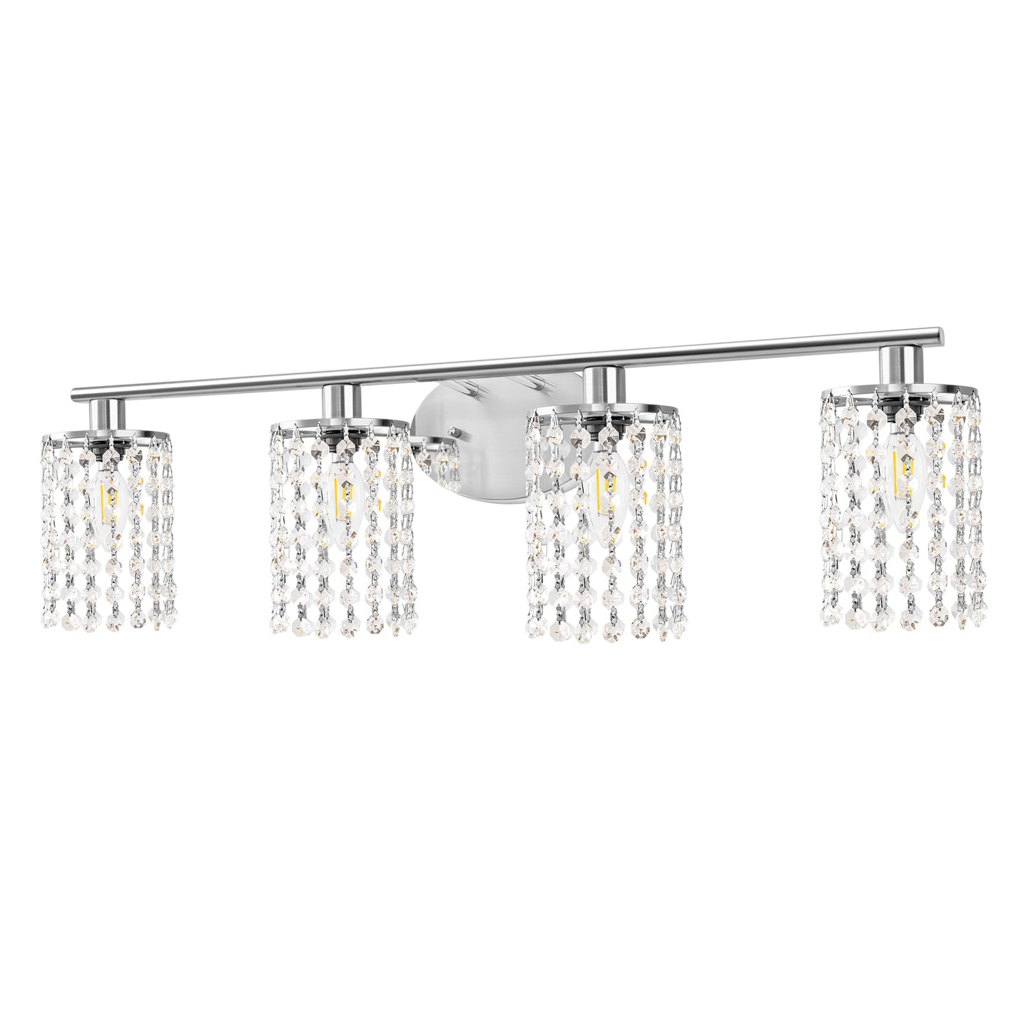 YANSUN 4-Light Bathroom Vanity Mirror Light, Nickel Crystal Finish, E12 Socket, Modern Vanity Lighting for Bedroom, Hallway