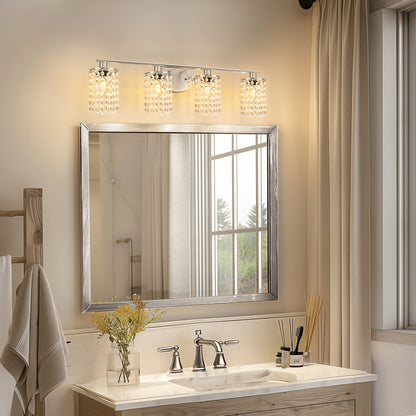 YANSUN 32 in. 4-Light Chrome Crystal Bathroom Vanity Light, Modern Wall Sconce Perfect for Vanity Powder Room Dressing Room