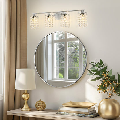 YANSUN 4-Light Bathroom Vanity Mirror Light, Nickel Crystal Finish, E12 Socket, Modern Vanity Lighting for Bedroom, Hallway