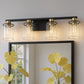 YANSUN 27.2 in. 4 Light Black and Gold Vanity Light with Clear Globe Glass Shades and Square Backplate for Bathroom