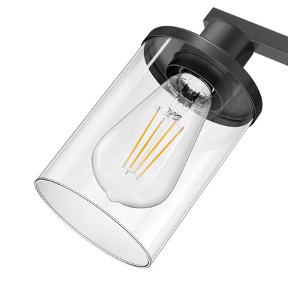 YANSUN 4-Light Black Vanity Fixture with Transparent Cylindrical Glass Shades E26 Bulb Not Included