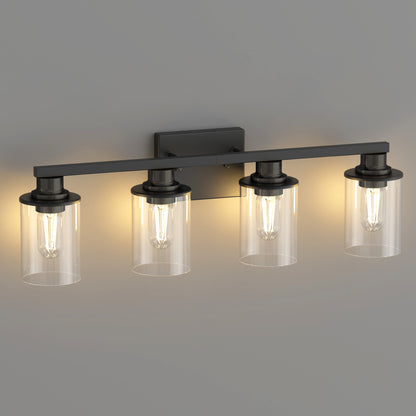 YANSUN 4-Light Black Vanity Fixture with Transparent Cylindrical Glass Shades E26 Bulb Not Included