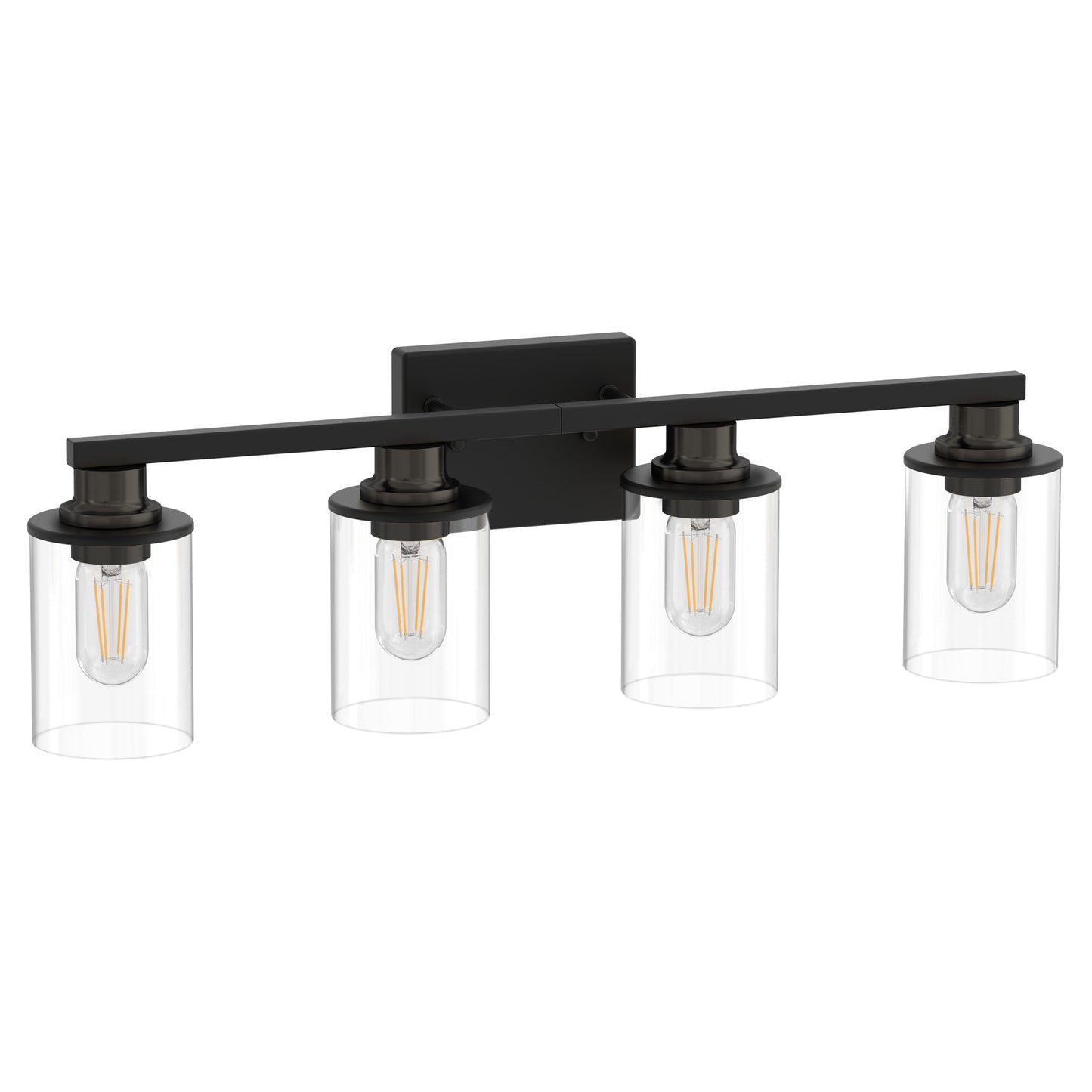 YANSUN 4-Light Black Vanity Fixture with Transparent Cylindrical Glass Shades E26 Bulb Not Included