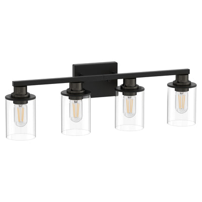 YANSUN 4-Light Black Vanity Fixture with Transparent Cylindrical Glass Shades E26 Bulb Not Included
