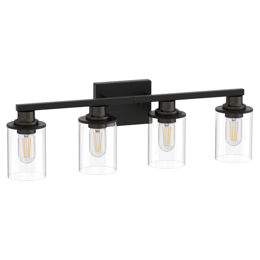 YANSUN 4-Light Black Vanity Fixture with Transparent Cylindrical Glass Shades E26 Bulb Not Included