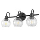 20 in. 3-Light Matte Black Industrial Bathroom Vanity Light with Clear Globe Glass Shades