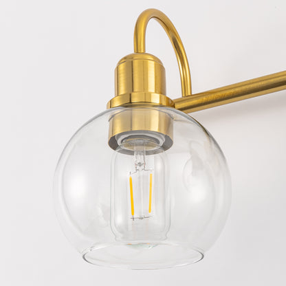 YANSUN 20 in. 3-Light Gold Bathroom Vanity Light, Industrial Design with Clear Glass Globe Shade for Powder Room Dressing Room