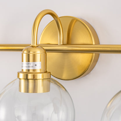 YANSUN 20 in. 3-Light Gold Bathroom Vanity Light, Industrial Design with Clear Glass Globe Shade for Powder Room Dressing Room