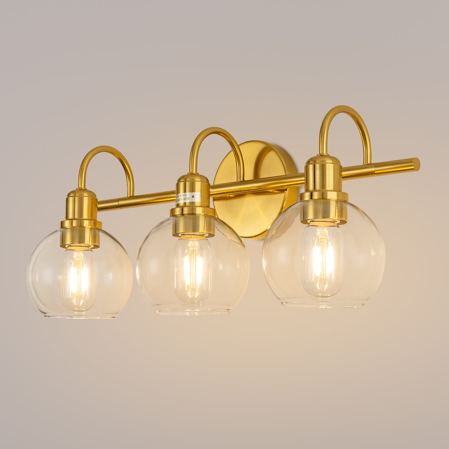 YANSUN 20 in. 3-Light Gold Bathroom Vanity Light, Industrial Design with Clear Glass Globe Shade for Powder Room Dressing Room