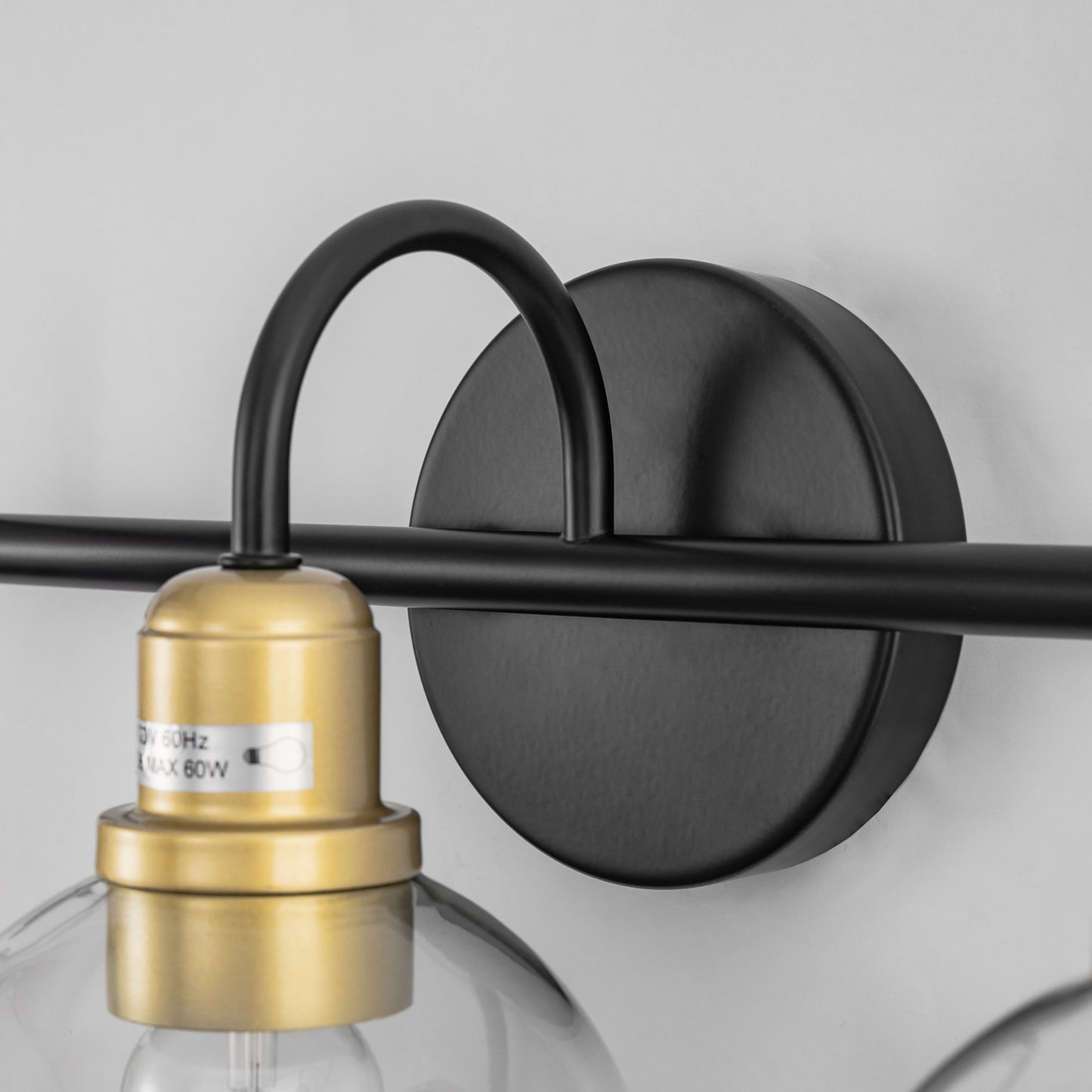 YANSUN 20 in. Industrial 3-Light Black and Gold Bathroom Vanity Light with Clear Glass Globe Shade for Bathroom or Mirror