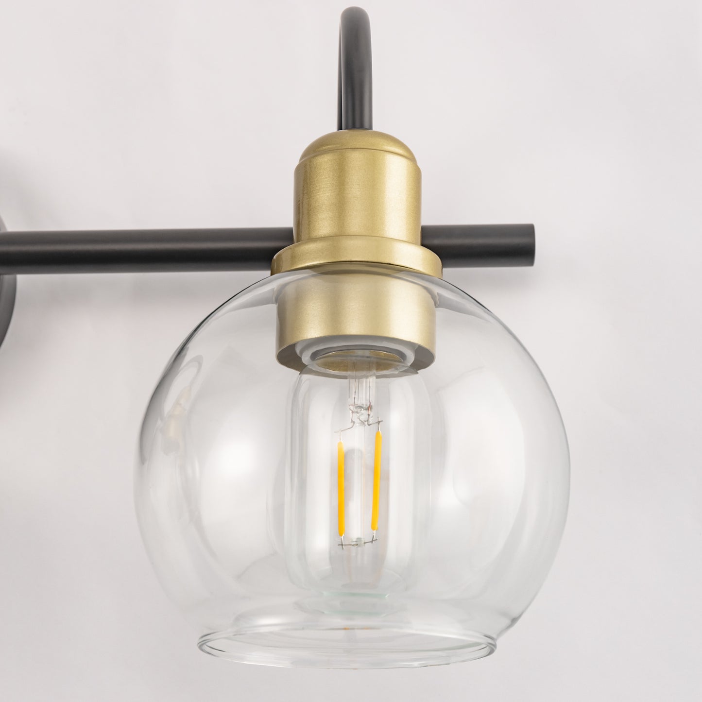 YANSUN 20 in. Industrial 3-Light Black and Gold Bathroom Vanity Light with Clear Glass Globe Shade for Bathroom or Mirror