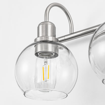 YANSUN 20 in. 3-Light Brushed Nickel Bathroom Vanity Light, Industrial Design with Clear Glass Globe Shade for Powder Room