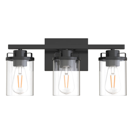 18 in. 3-Light Black Vanity Light with Clear Glass Shades for Budget Bathrooms