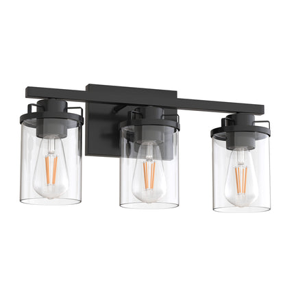 18 in. 3-Light Black Vanity Light with Clear Glass Shades for Budget Bathrooms
