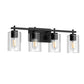 24 in. 4-Light Farmhouse Black Vanity Light with Clear Glass Shades for Budget Bathrooms