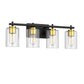 24 in. 4-Light Black Gold Vanity Light with Clear Glass Shades for Bathrooms