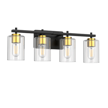 24 in. 4-Light Black Gold Vanity Light with Clear Glass Shades for Bathrooms