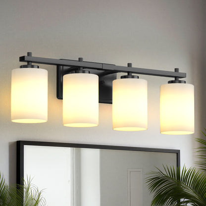 24 in. 4-Light Bathroom Vanity Light with Frosted Glass and Black Iron Frame