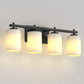 24 in. 4-Light Bathroom Vanity Light with Frosted Glass and Black Iron Frame