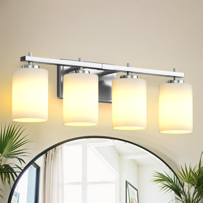 24 in. 4-Light Bathroom Vanity Light with Frosted Glass and Nickel Iron Frame