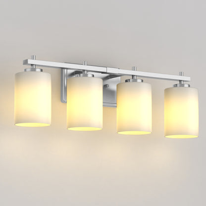 24 in. 4-Light Bathroom Vanity Light with Frosted Glass and Nickel Iron Frame