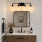 YANSUN 26 in. 4-Light Matte Black Glass Bathroom Vanity Light Fixture KD Structure E26 ETL Certified