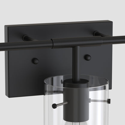 YANSUN 26 in. 4-Light Matte Black Glass Bathroom Vanity Light Fixture KD Structure E26 ETL Certified