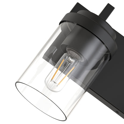 YANSUN 3-Light Vanity Mirror Light with Cylinder Glass Shades, Matte Black Finish, 21.7-Inch Length, Clear Glass Design