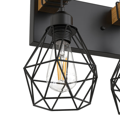 YANSUN 3-Light Vanity Mirror Light with Diamond Cage Design, Matte Black Finish, Industrial Style, 20.9-Inch Length