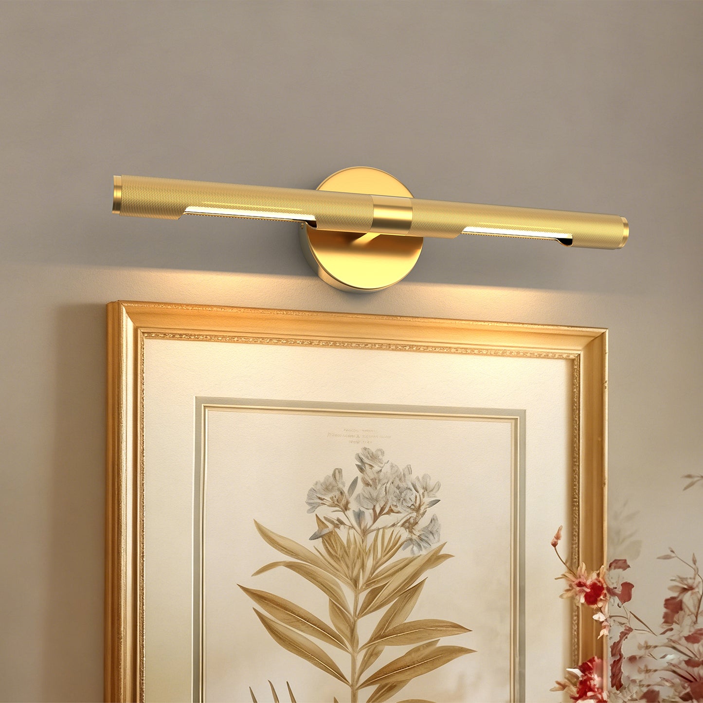 YANSUN 18.5 in. 2-Light Brass LED Wall Sconce with 3-Watt 2700K LED Bulbs for Entryway, Libraries E12 Bulbs Included