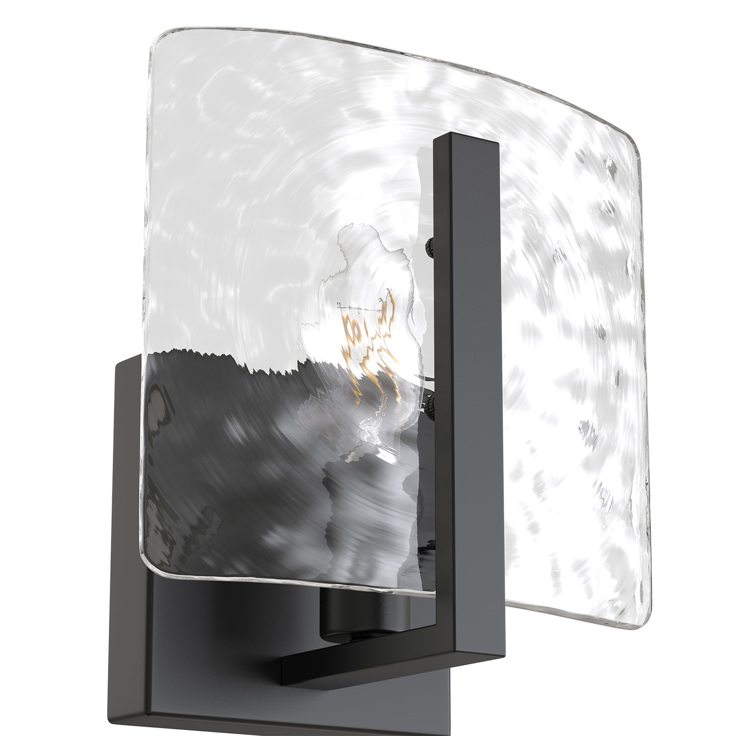 YANSUN 2-Pack 6.3 in. 1-Light Matte Black Traditional Indoor Wall Sconce with Water Ripple Glass Shade, E12 Base for Bedroom